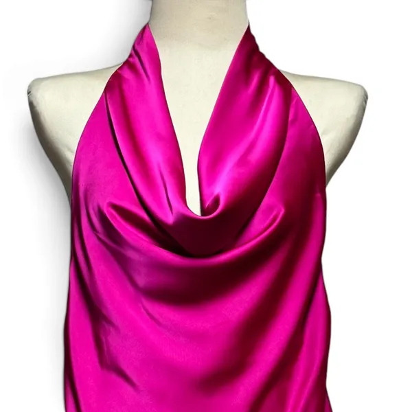 Mable Satin Open Back Halter Drape Neck Mini Dress Pink Medium - Image 2