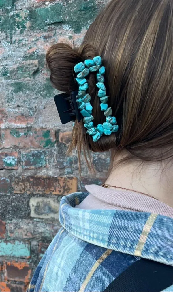 Handmade western turquoise claw clip Blue - Image 2
