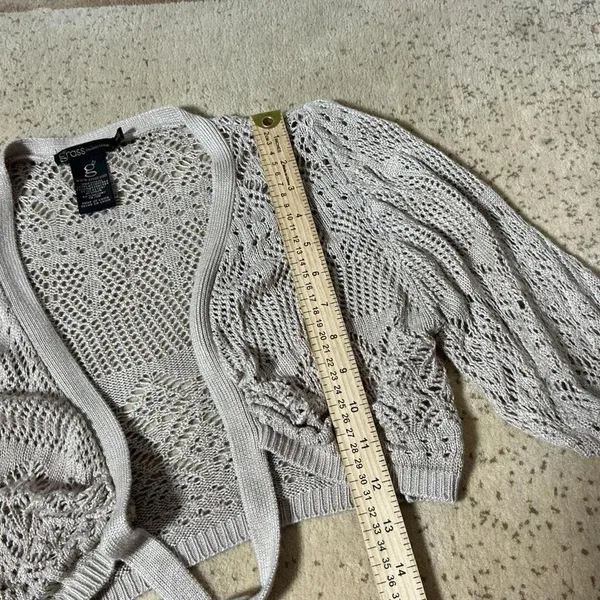 Grass Collection Beige Pointelle Knit Cropped Tie Front Shrug Cardigan M‎ - Image 2