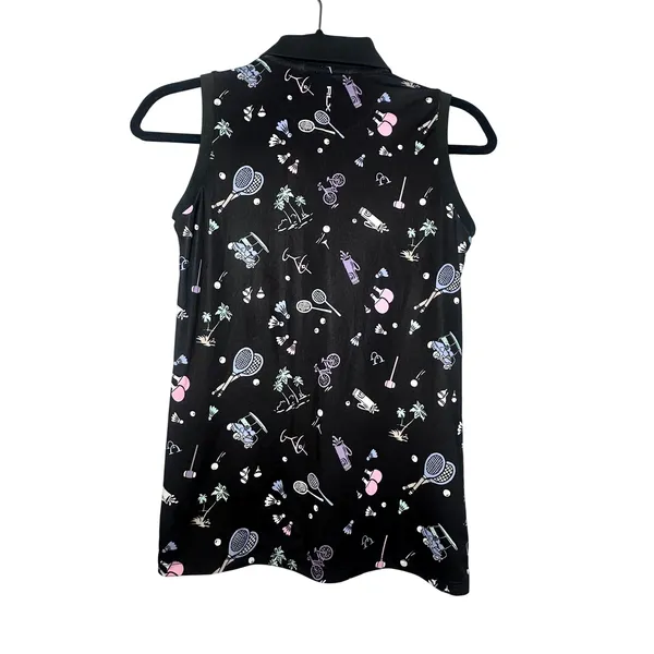 RLX Ralph Lauren Womens Sleeveless Polo Shirt Black Multi Sport Print XS PGA - Image 4