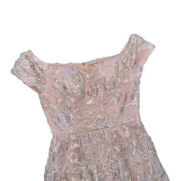 Blush Pink Embroidered Lace Wedding Guest Dress Size Large 3D Floral Formal - Image 4