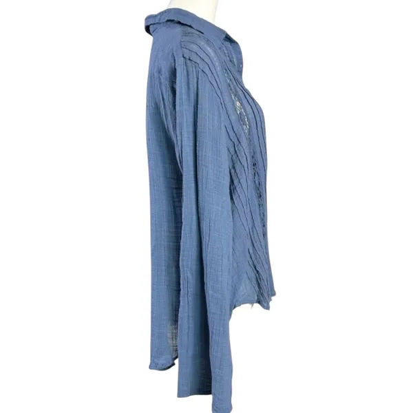 Free People FP One Mila Shirt Blue Ethereal Dainty Romantic Lace Gauze Small - Image 13