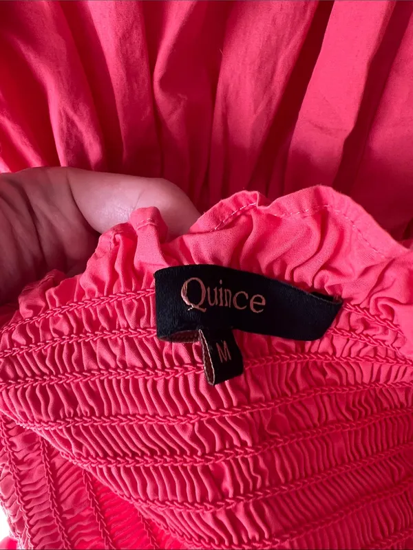 Quince 100% Organic Cotton Poplin Smocked MIDI Dress Spice Coral Medium - Image 4