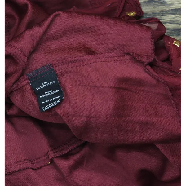 NWT B. Darlin Double Tiered Chiffon Sheer Puff Sleeve Dress Wine Red / Gold 1/2 - Image 9
