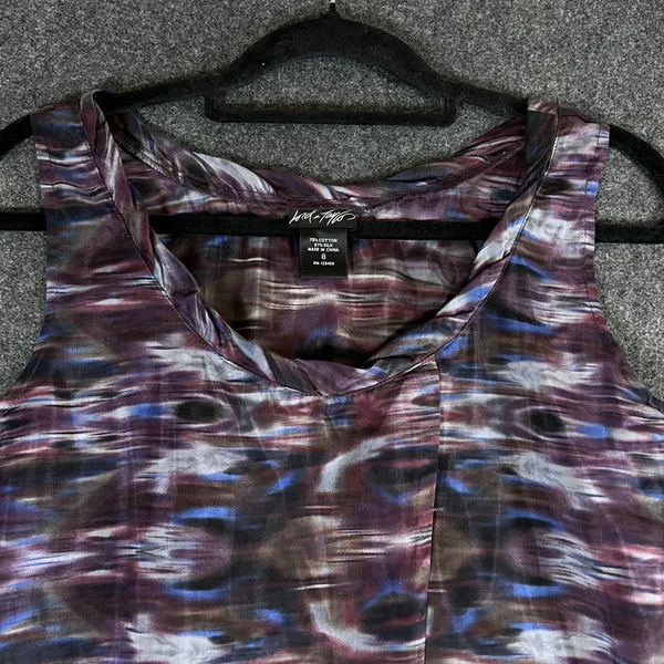 Lord & Taylor Silk Cotton Ikat Print 2 Piece Set Top & Skirt Purple Blue Sz 8 M - Image 10