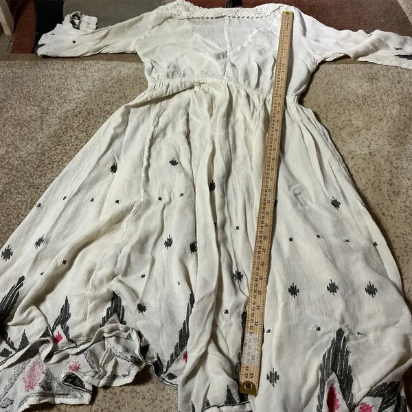 Free People New Romantics Boho Gypsy Ikat Crochet Lace Gauze Trim Boho Midi Dress XS/TP - Image 8