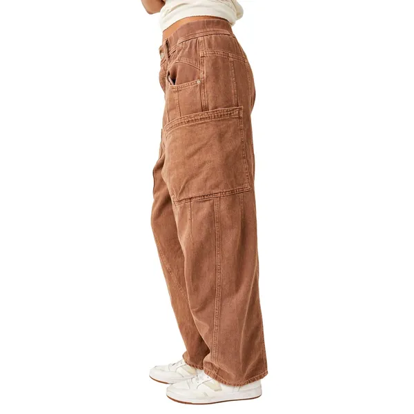 Free People We The Free New School Warm Brown Relaxed Straight Leg Cargo Jeans - Image 6