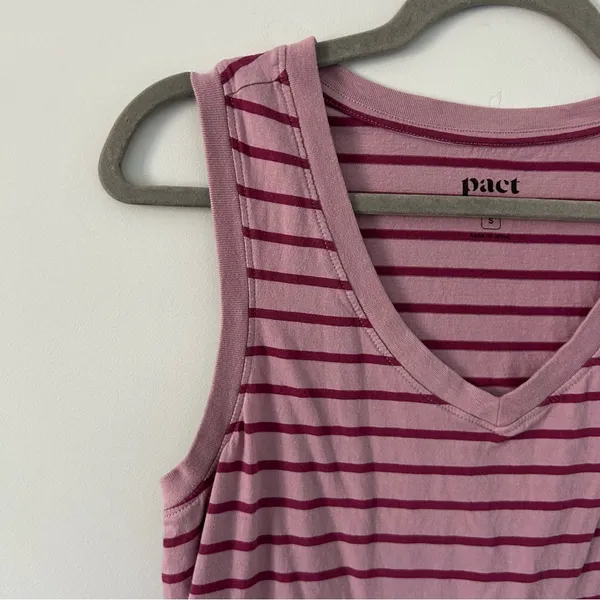 Pact Organic Cotton Soft Spun Pink Stripe A Line Sleeveless Mini Shirt Dress S - Image 3