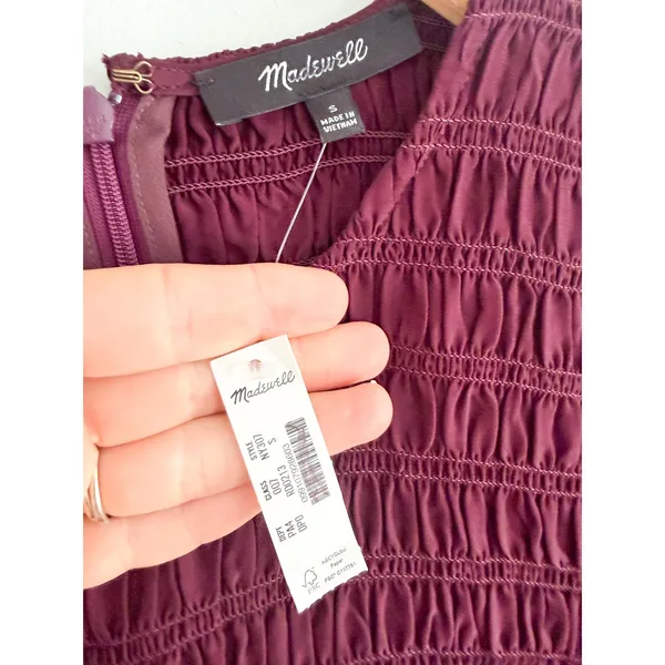 Madewell | NWT Smocked Mini Dress in Dark‎ Pomegranate | Sz S - Image 4