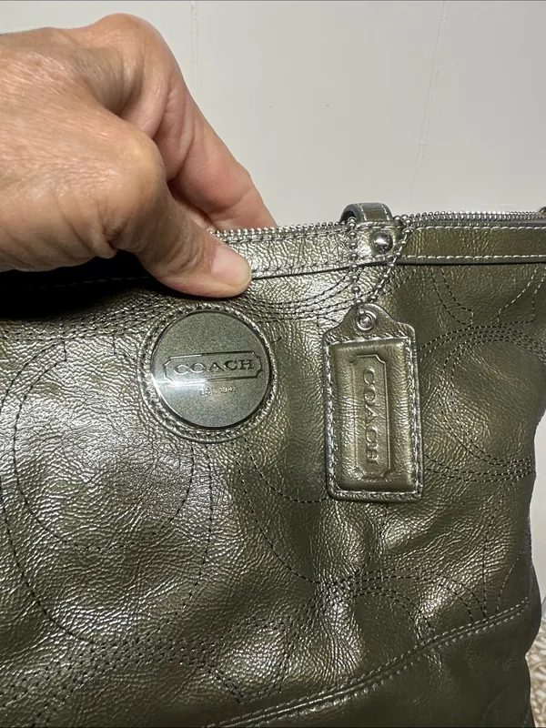COACH Olive Leather Tote with Signature Charm - Image 15