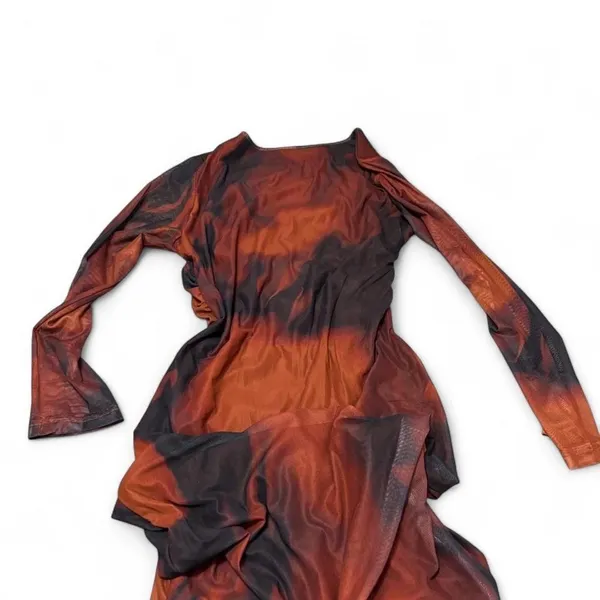 Y2K Brown Abstract Mesh Bodycon Midi Dress Size XL - Image 4