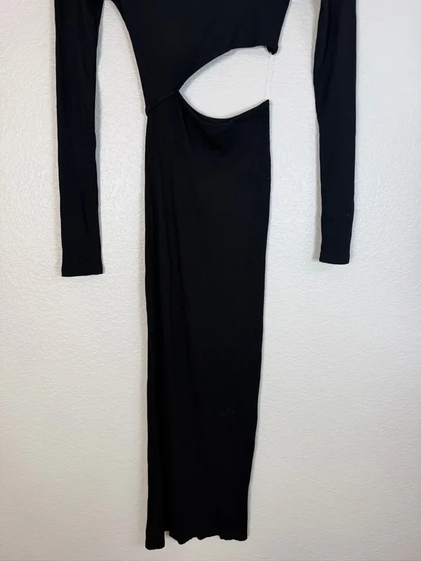 12th Tribe Fired Up Black Ribbed Cutout Maxi Dress Small $125 - Image 7