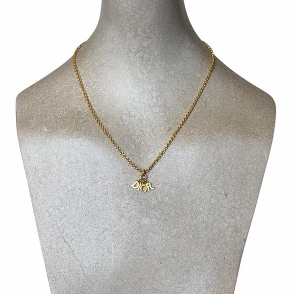 Vintage Christian Dior DIOR Letter Charm Necklace Gold Tone CD Logo Adjustable - Image 2
