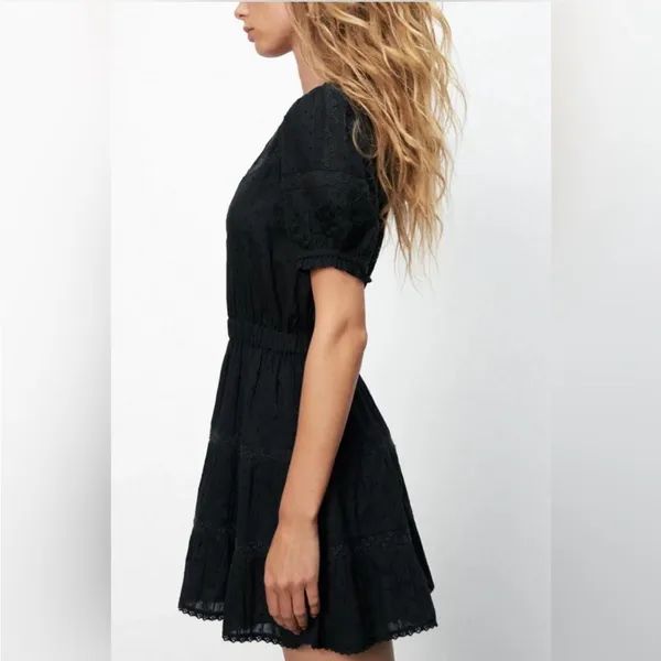 Zara Gothic Swiss Dot Black Puff Sleeve Mini Dress Medium - Image 3