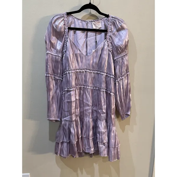 Cinq à Sept Tammy Tiered Pleated Dress Size 4‎ Fairy Core Iris Milkmaid Ruched - Image 2
