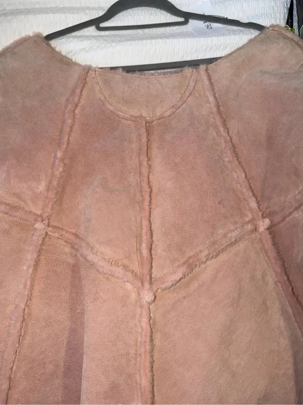 VTG Wilsons Leather Maxima Pink Suede Patchwork Poncho Cape Faux Fur Lined S/M - Image 7