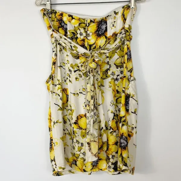 Forever 21 Flower Print Strapless Mini Dress Cream Yellow Sundress Womens L - Image 7