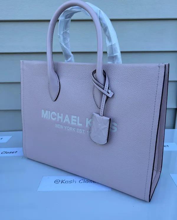 Michael Kors Mirella Medium Pebbled Leather Tote Bag - Powder Blush Multi - Image 3