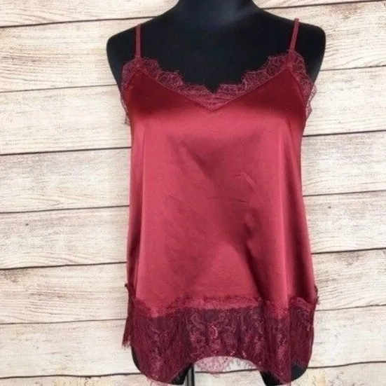 Miss Me Satin Lace Trim Tank Top Small Dark Romantic Dainty Ethereal Vamp Red - Image 3