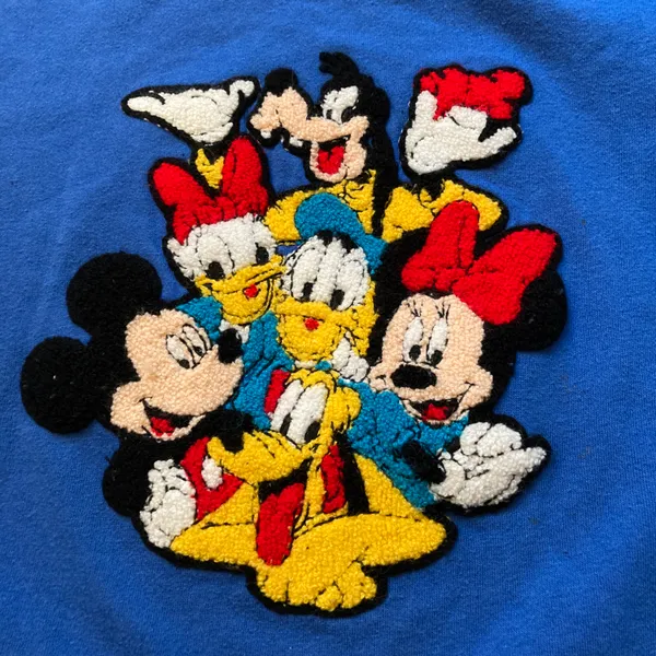 Disney Vintage Blue Patchwork Fleece Sweater Size L - Image 2