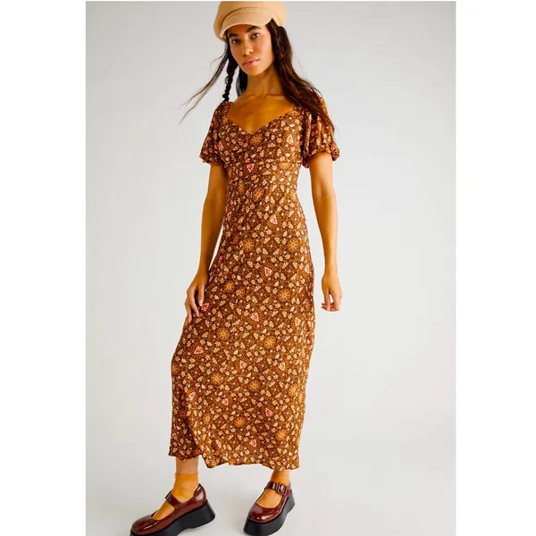 Free People - SPELL- Madame Peacock Sweetheart Maxi Dress In Coffee - Image 3