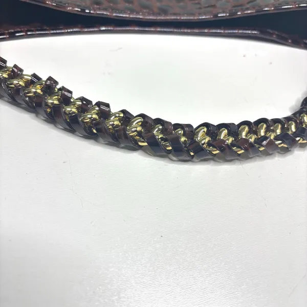 Antonio Melani Brown Patent Leather Croc Embossed Woven Chain Handle Bag - Image 4
