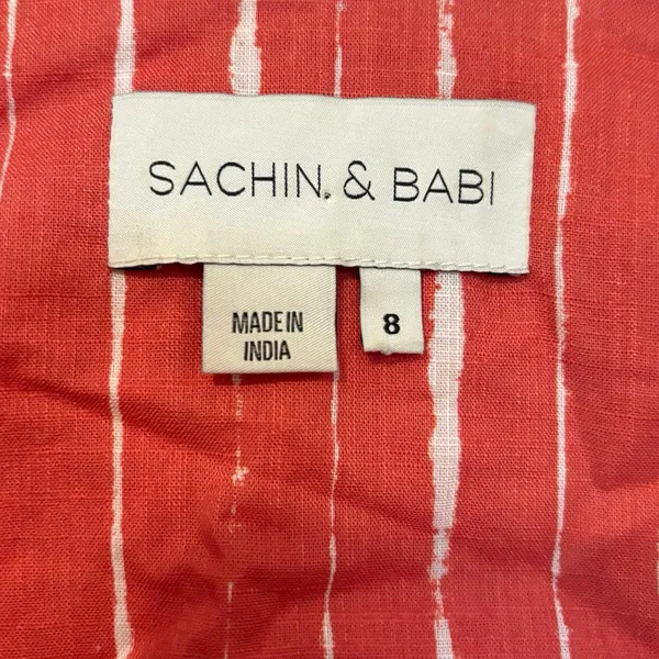 Sachin & Babi Orange White 100% Cotton Georgia Flutter Midi Dress Size 8 - Image 4