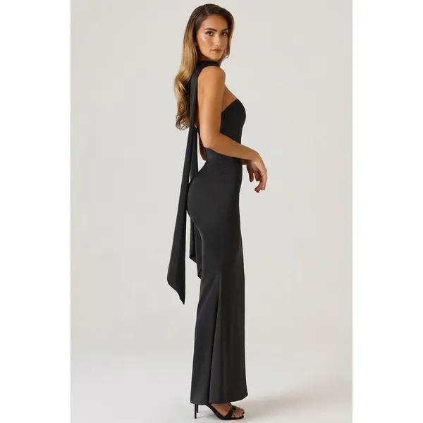Oh Polly‎ Mandi Scarf Detail Strapless Satin Maxi Gown Black NWT Size US 4 - Image 4