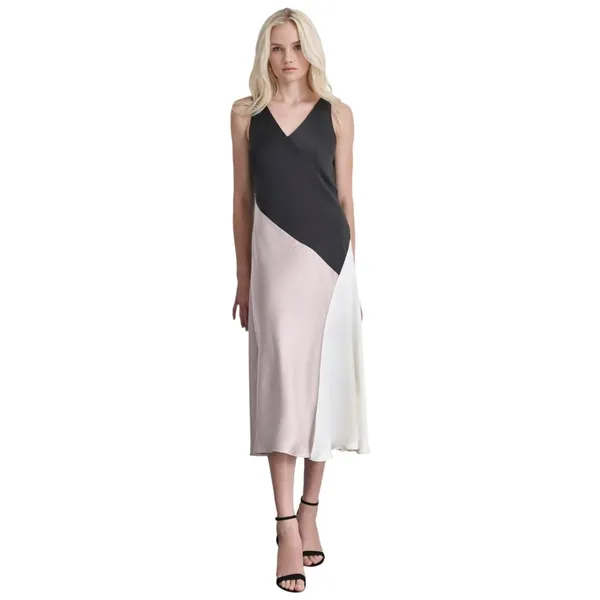 DKNY Womens Satin Colorblocked Slip Dress Black / Cloud / Eggshell 10 - Image 5