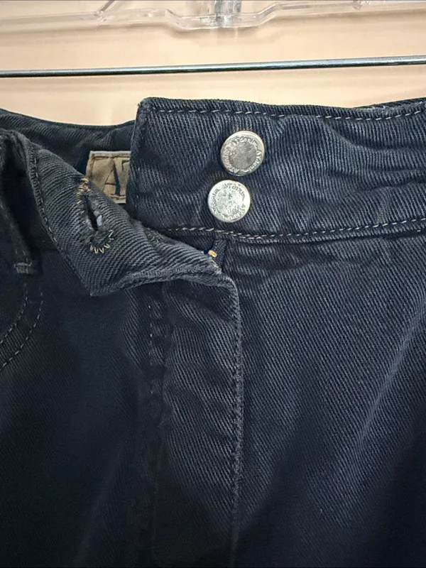 Classic Black Mini Skirt with Double Button Waist Size 4 - Image 3