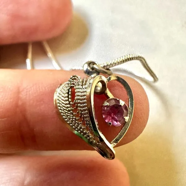 Silver pink rhinestone heart dainty pendant necklace - Image 5
