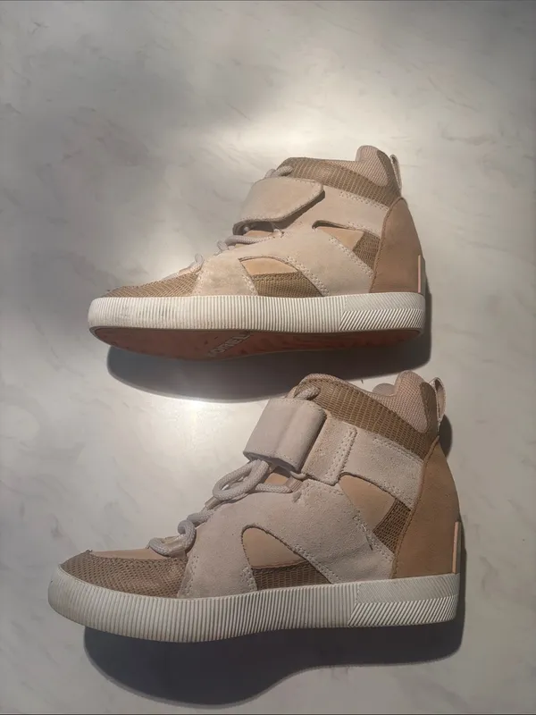 Sorel Beige High-Top Bootie Sneakers with Strap - Image 3