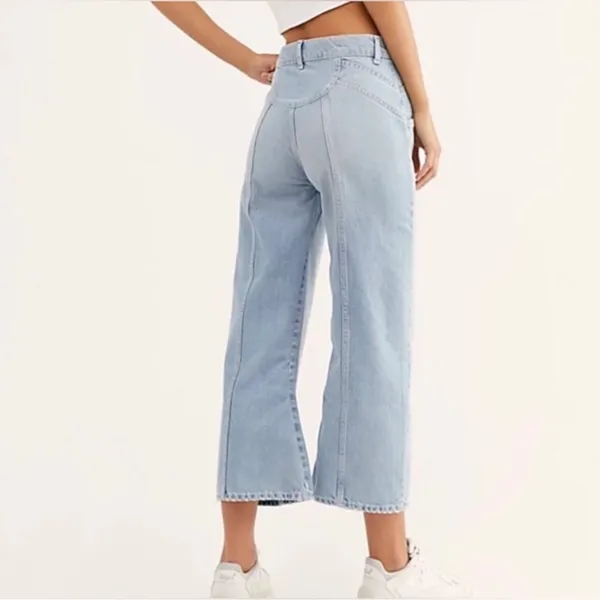 Free People We the Free Let Sunshine In Wide leg Cropped Jeans Sz 26 Light Wash - Image 3