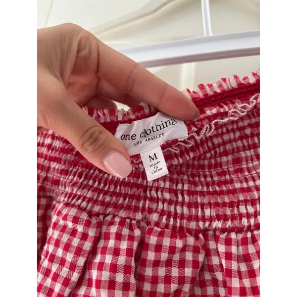One Clothing Red White Gingham Ruffle Mini Skirt M - Image 5