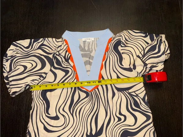 THML Cream and Black Printed Puff-Sleeve Top with Light Blue & Orange Trim - Image 4