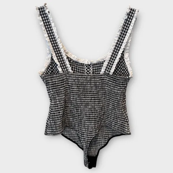 NEW Free People Cassie Gingham Ruffle Bodysuit Size Large - Image 7