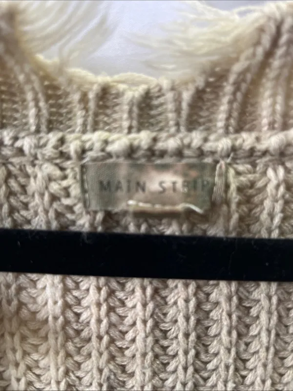 Main Strip Distressed V-Neck Chunky Sweater - Cream - Image 3