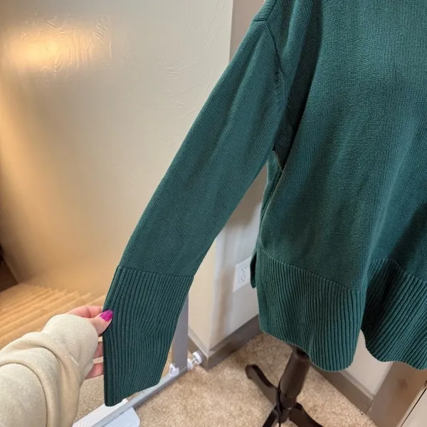 Gap Oversized Cotton Crewneck Sweater Hunter Green Knit Ribbed Detail XL - Image 3