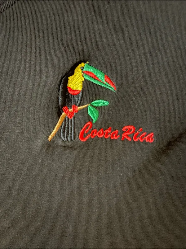 White Stag Black V-Neck Tee with Colorful Toucan Embroidery - Image 3