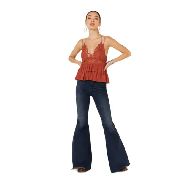 NWT Free People Adella Cami XS Winding Roads Rust Lace Peplum Top - Image 3