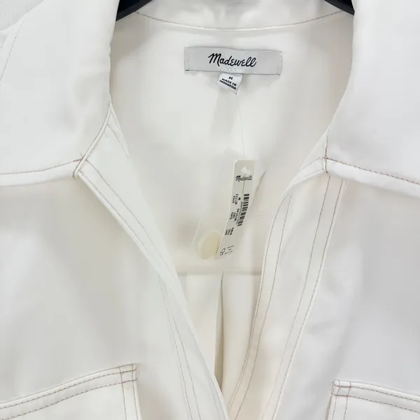 Madewell Contrast Stitch Popover Shirt Blouse Winter White Long Sleeve M NWT - Image 9