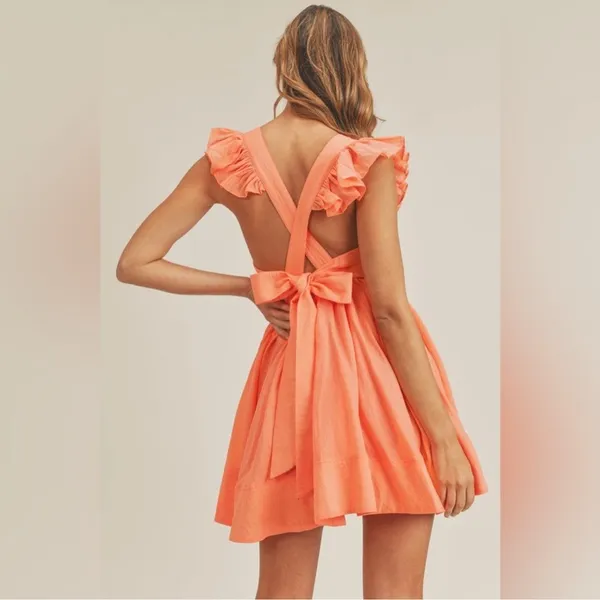 Orangey Coral Ruffled Sleeveless Mini Dress - Image 2