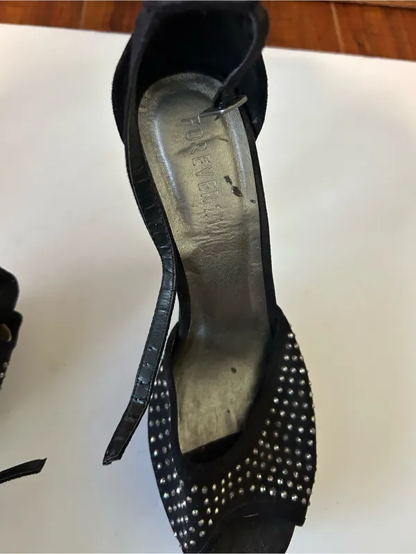 Forever 21 Black Studded Peep-Toe Ankle Tie Heels - Image 4