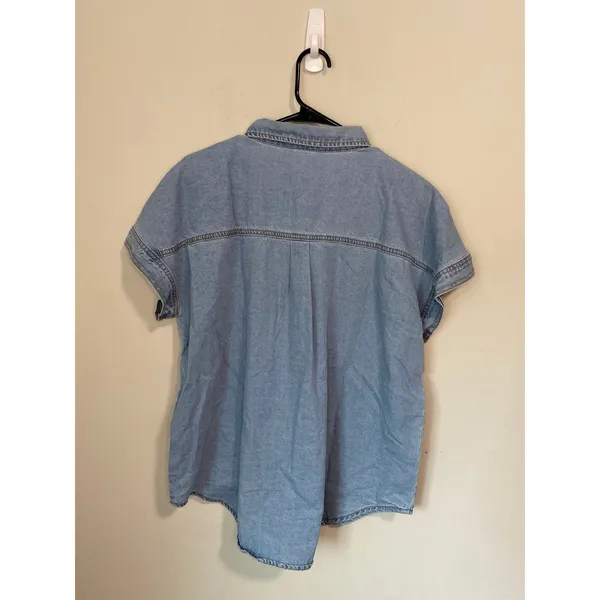 New Sidefeel Women’s Short Sleeve Denim Button Down Shirt Size XL - Image 3
