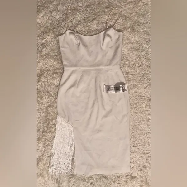 NWOT Dress the Population Rory fringe MIDI white Dress sz L - Image 3