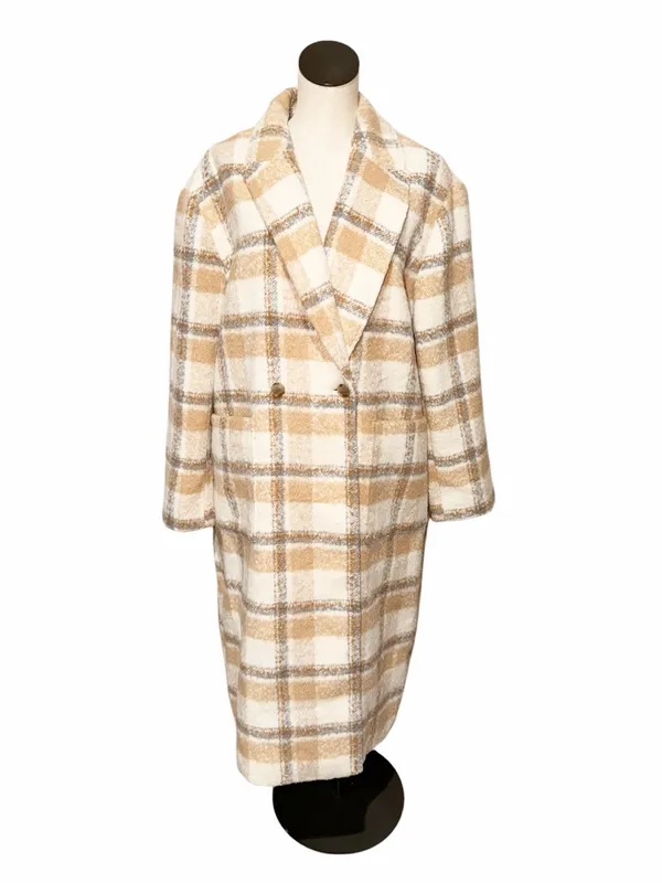 NWOT Loft Cream Beige Plaid Oversized Boucle Modern Double Breasted Coat XL - Image 2