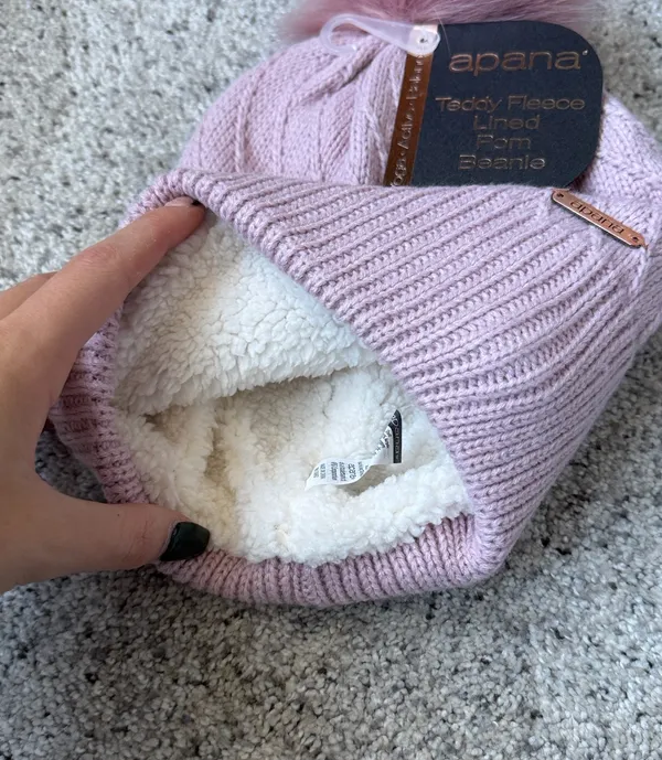 Apana Mauve Teddy Fleece Pom Beanie - Image 2