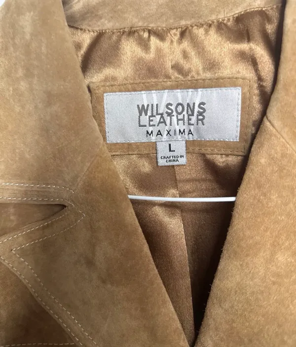 Vintage Wilson’s leather Maxima 100% leather tan button up jacket w/belt sz Lg - Image 4