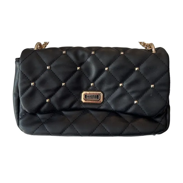 Badgley Mischka Black Quilted Purse Shoulder Bag Gold Chain Pockets Everyday - Image 4
