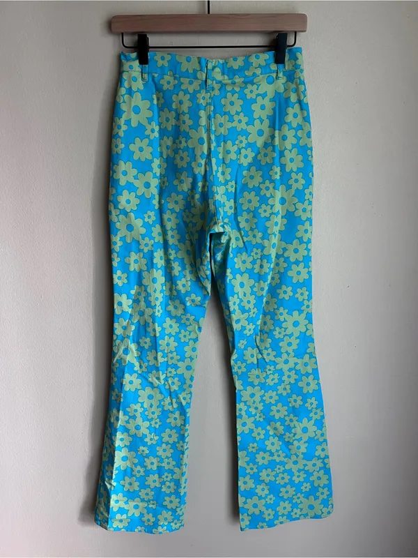 Motel Rocks Zoven‎ Flare Trouser Hight Rise In Retro Daisy Blue Size S - Image 6